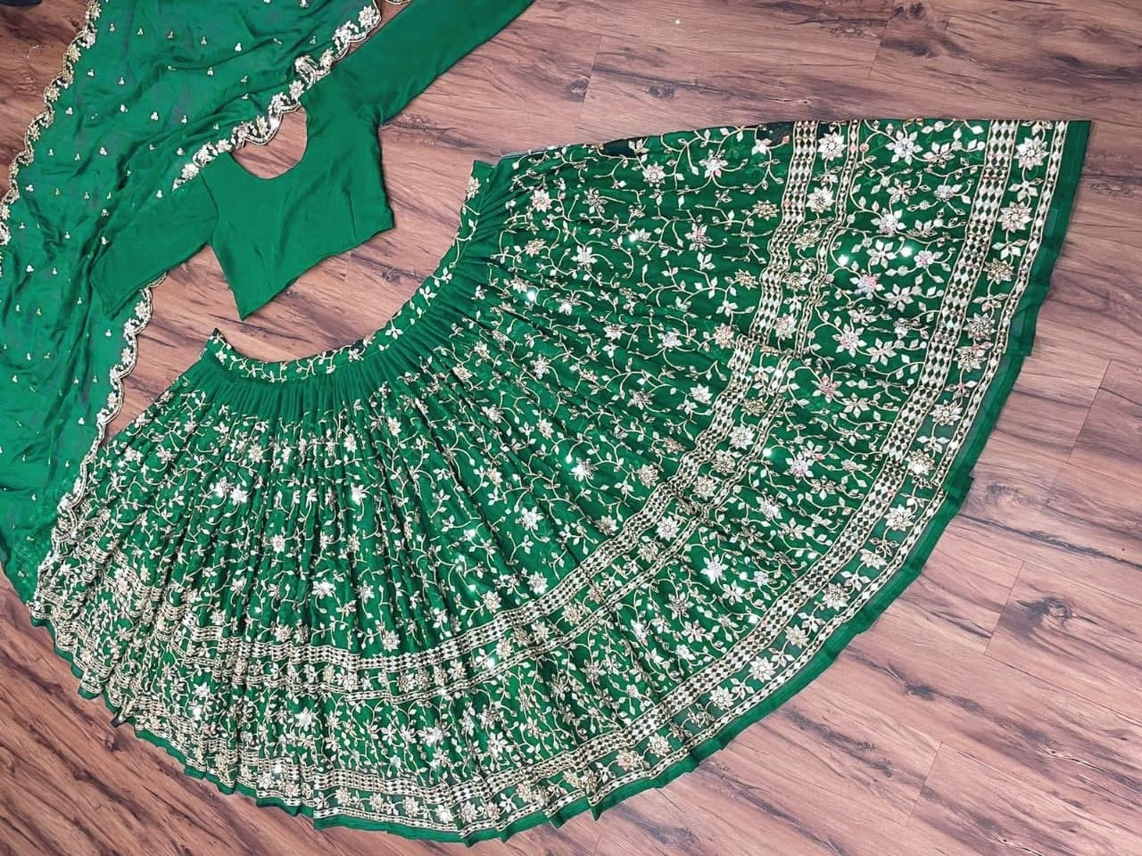Green Lehenga Choli In Georgette With Embroidery Work
