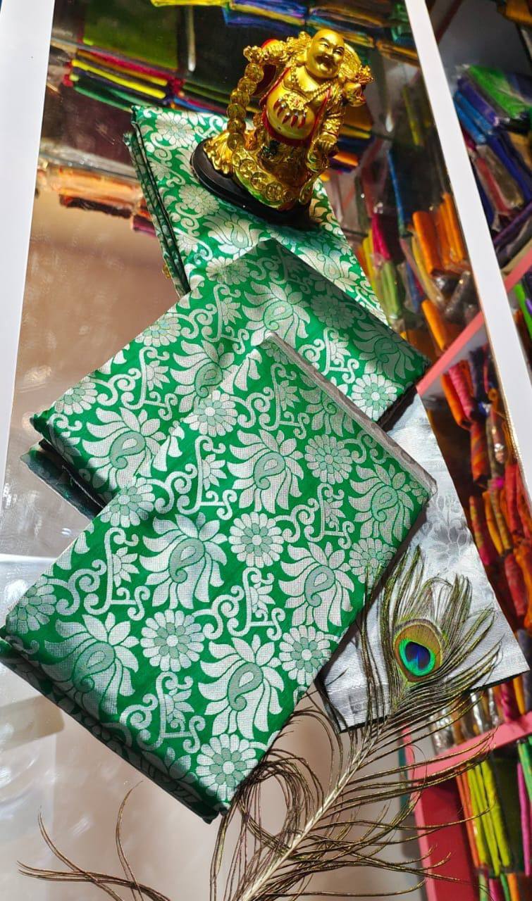 Green Lichi Silk Banarasi Saree With Blouse