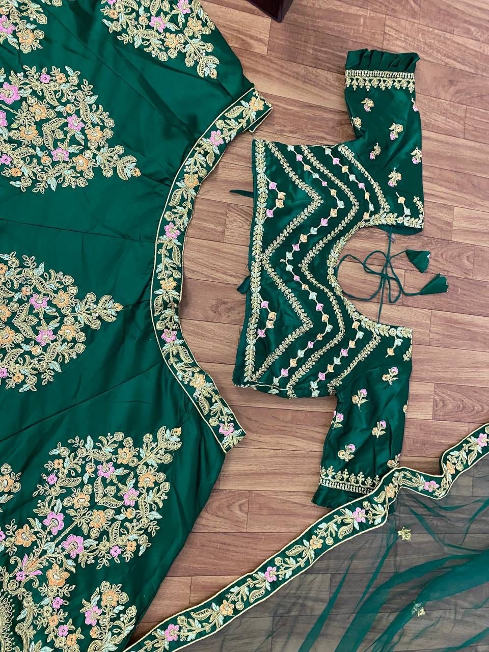 Green Lehenga Choli In Malai Satin Silk With 3 MM Sequence Work