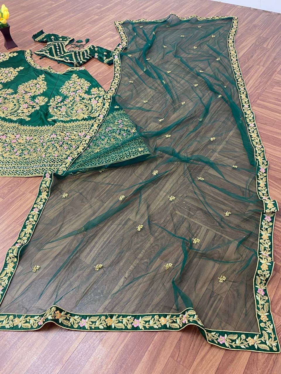 Green Lehenga Choli In Malai Satin Silk With 3 MM Sequence Work