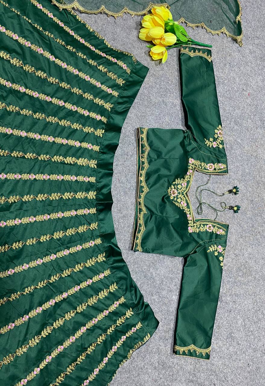 Green Lehenga Choli In Malai Satin Silk With 5 MM Sequence Work