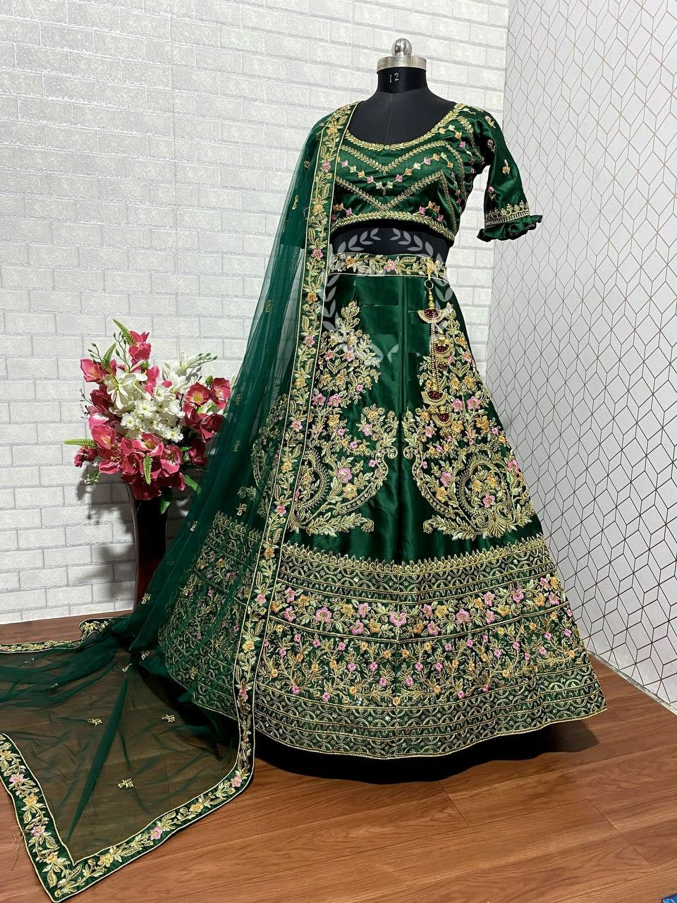 Green Lehenga Choli In Malai Satin Silk With 5 MM Sequence Work