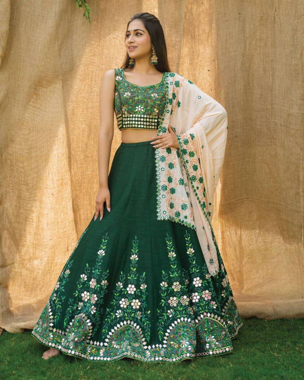 Green Lehenga Choli In Malai Satin Silk With 9 MM Sequence Work