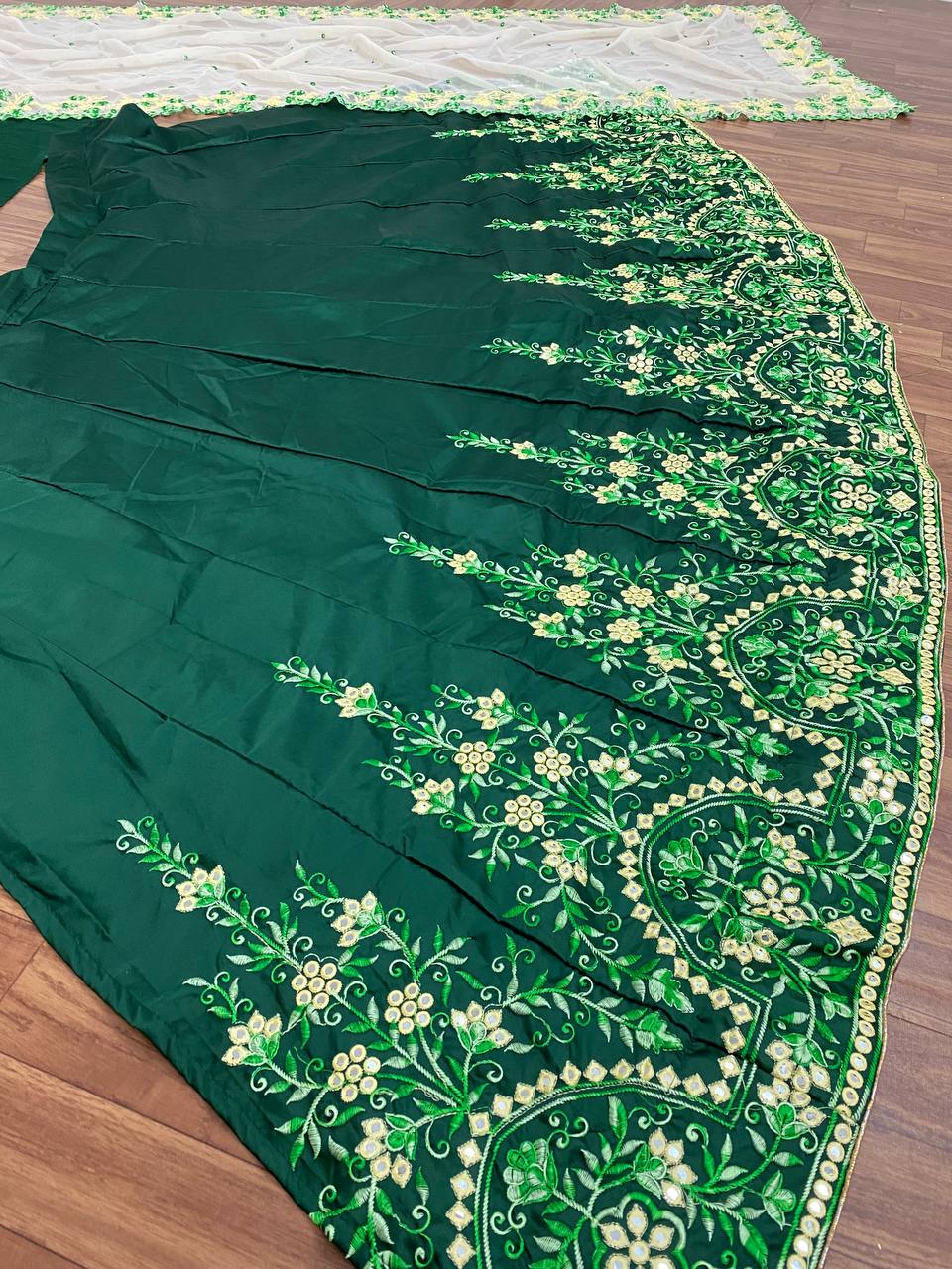 Green Lehenga Choli In Malai Satin Silk With 9 MM Sequence Work