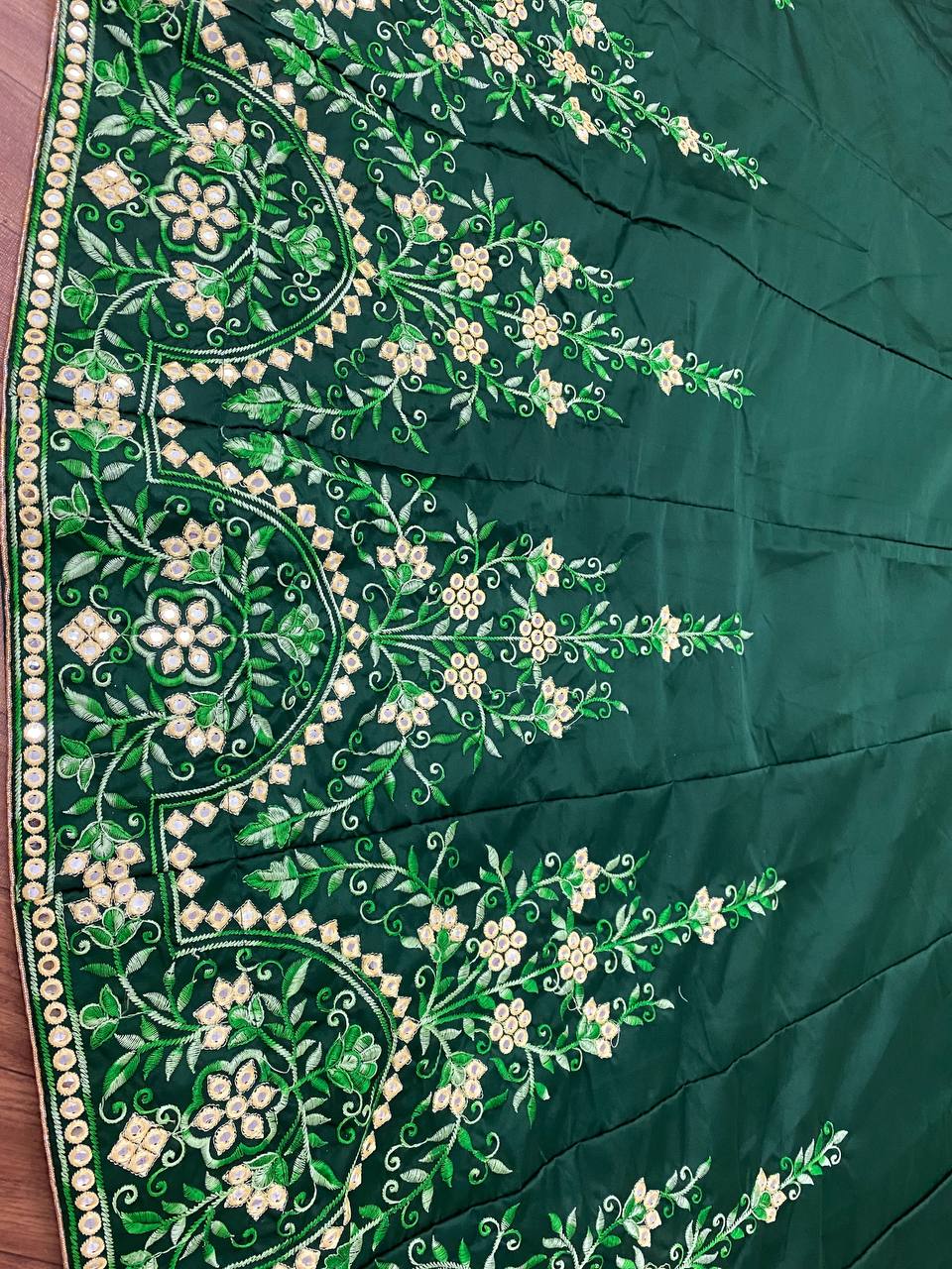 Green Lehenga Choli In Malai Satin Silk With 9 MM Sequence Work