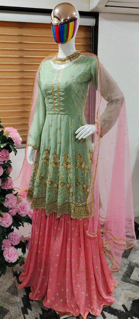 Green Salwar Suit In Fox Georgette With Embroidery Work
