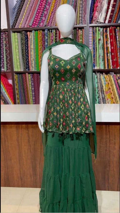 Green Salwar Suit In Georgette Silk With Digital Print