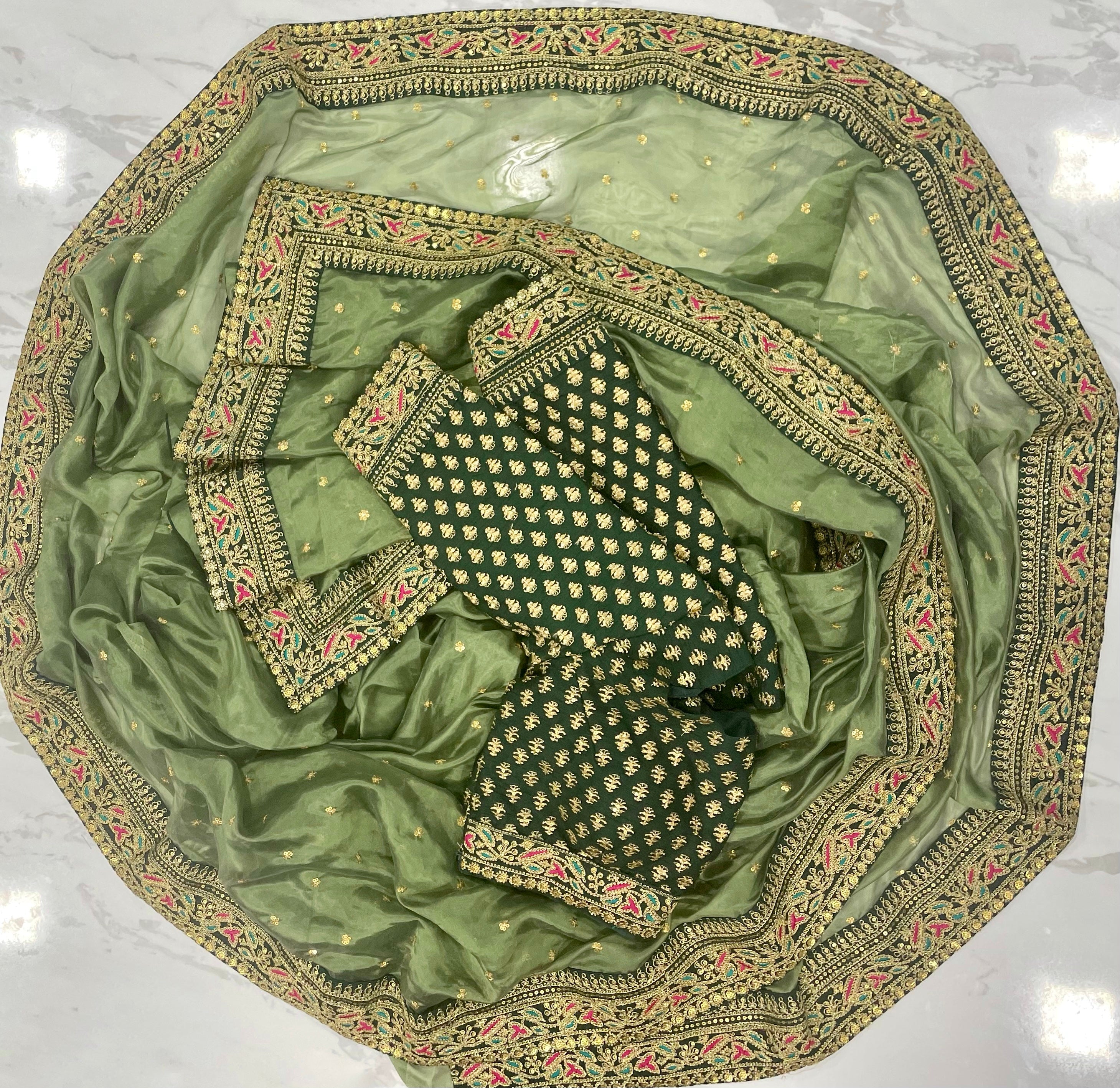 Green Saree In Organza Silk With Sequence Work