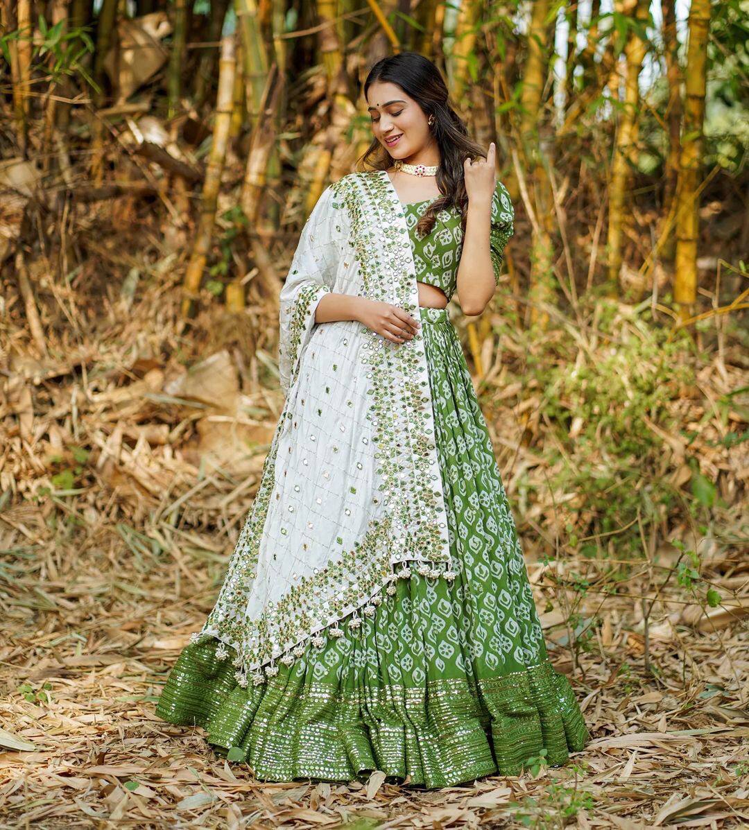 Green Lehenga Choli In Soft Butter Silk With Digital Print