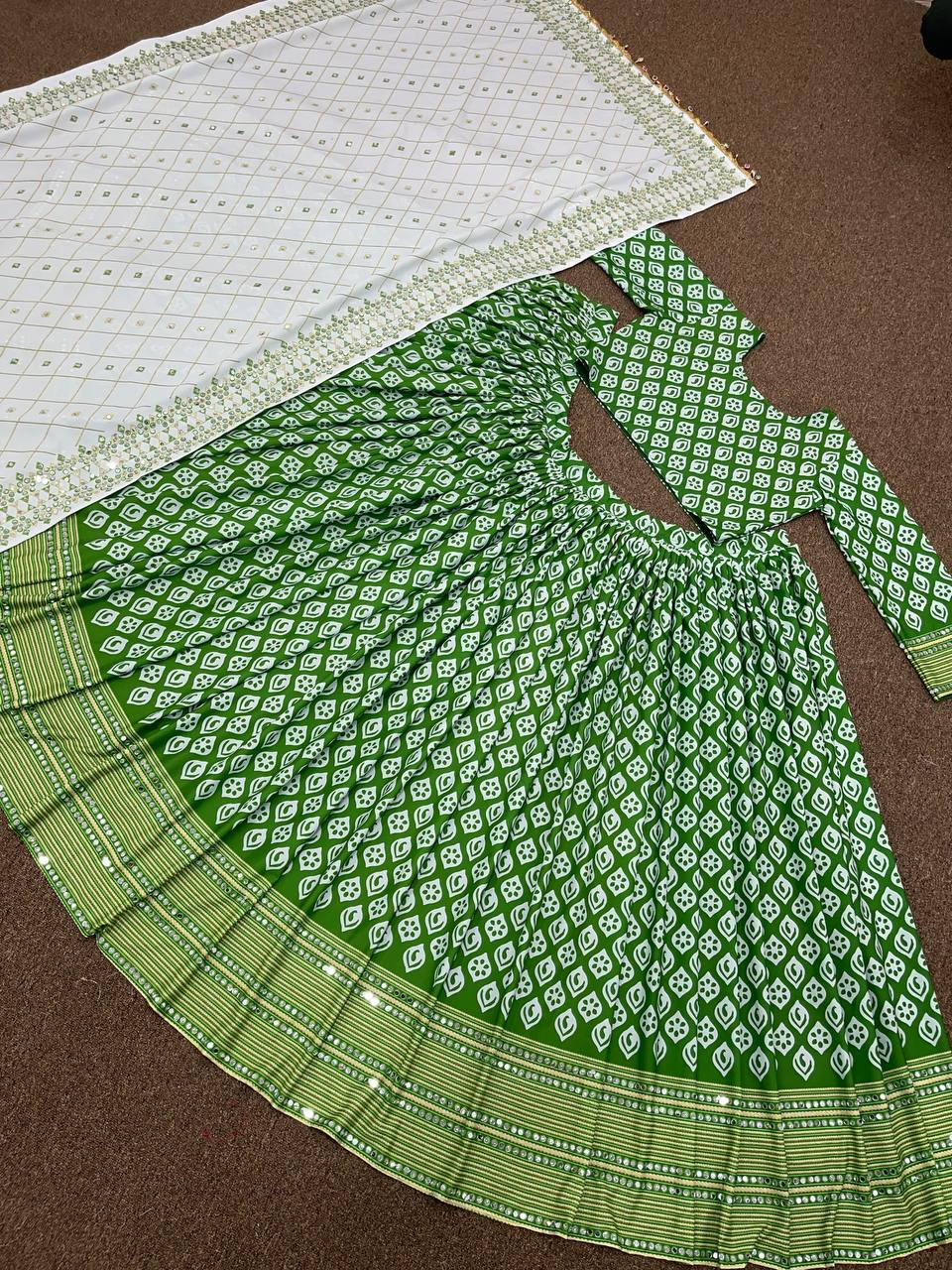 Green Lehenga Choli In Soft Butter Silk With Digital Print