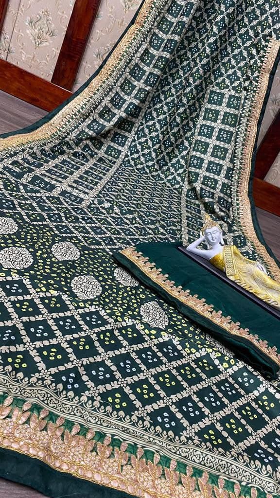 Green Saree In Vichitra With Digital Print