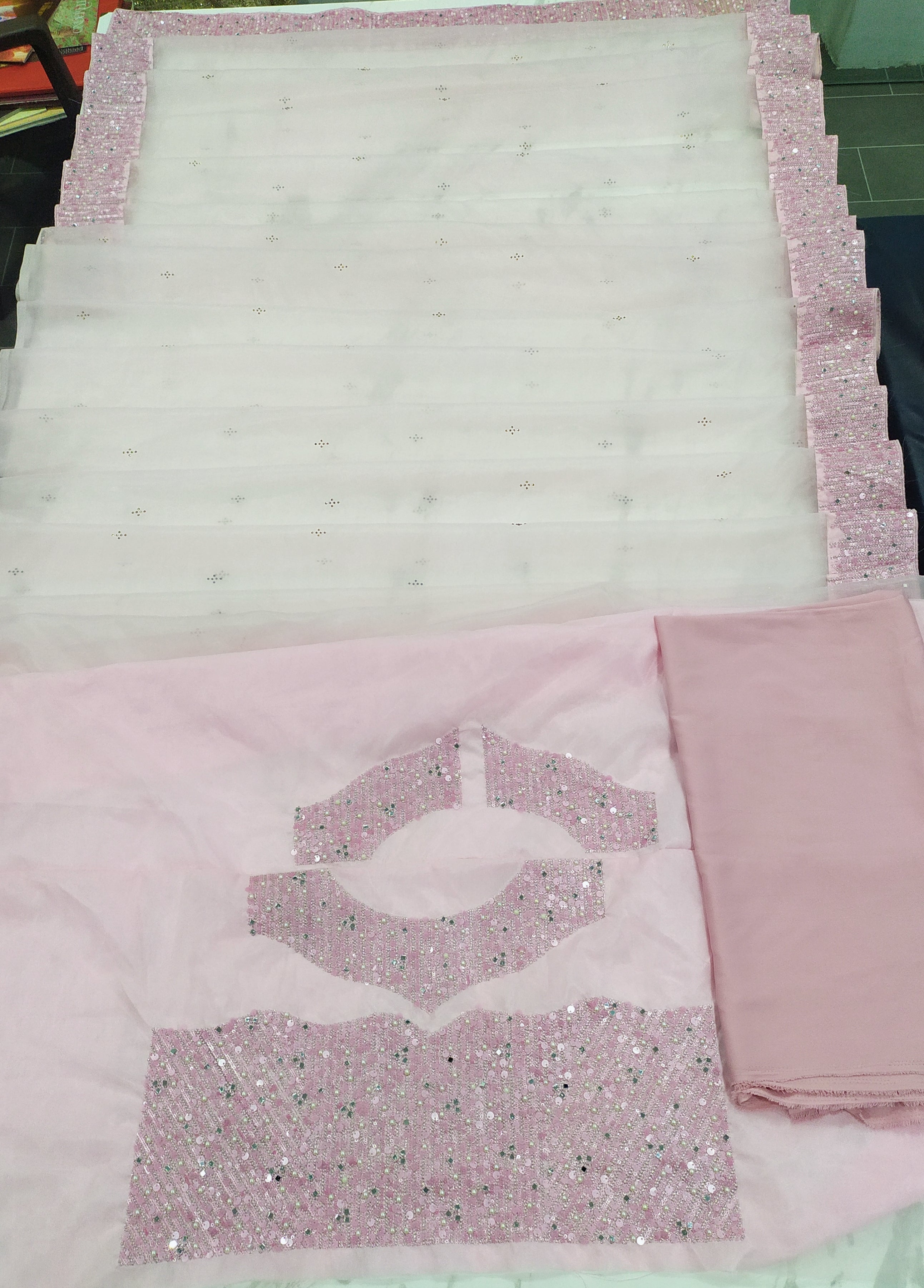 Light Pink Saree In Organza Silk With Sequence Work