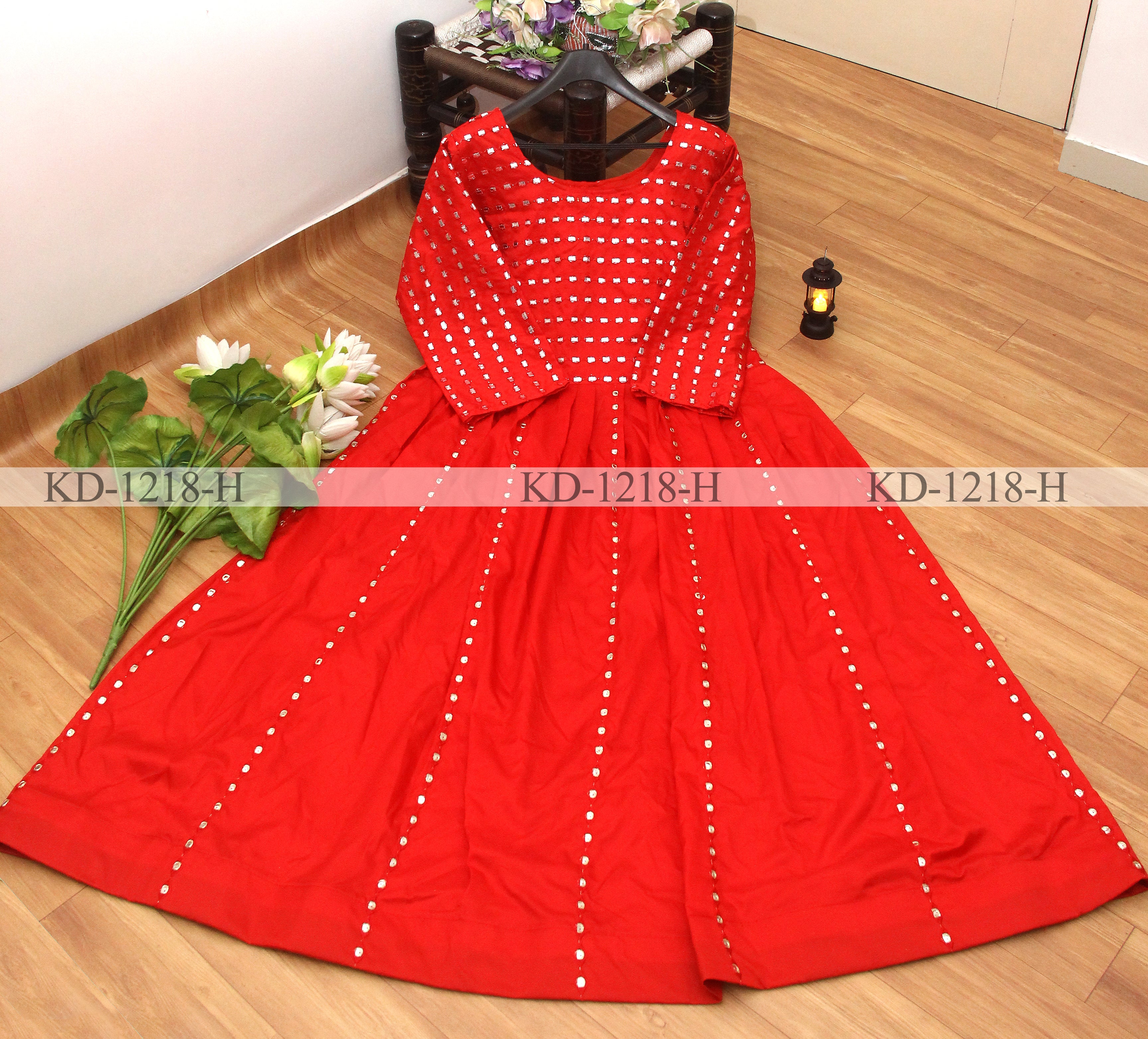 Red Gown In Two Tone Taffeta Silk With Sequence Work