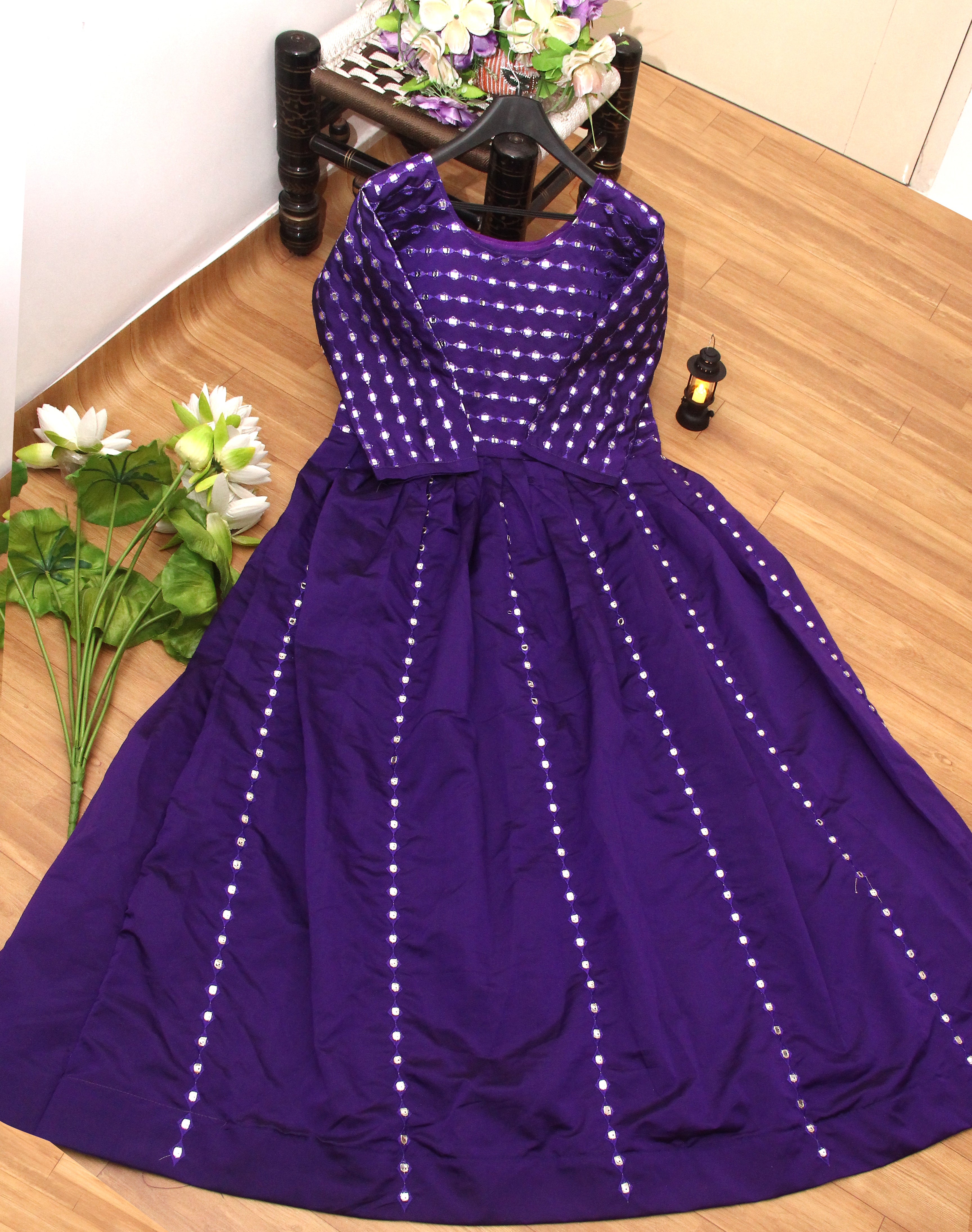 Purple Gown In Two Tone Taffeta Silk With Sequence Work