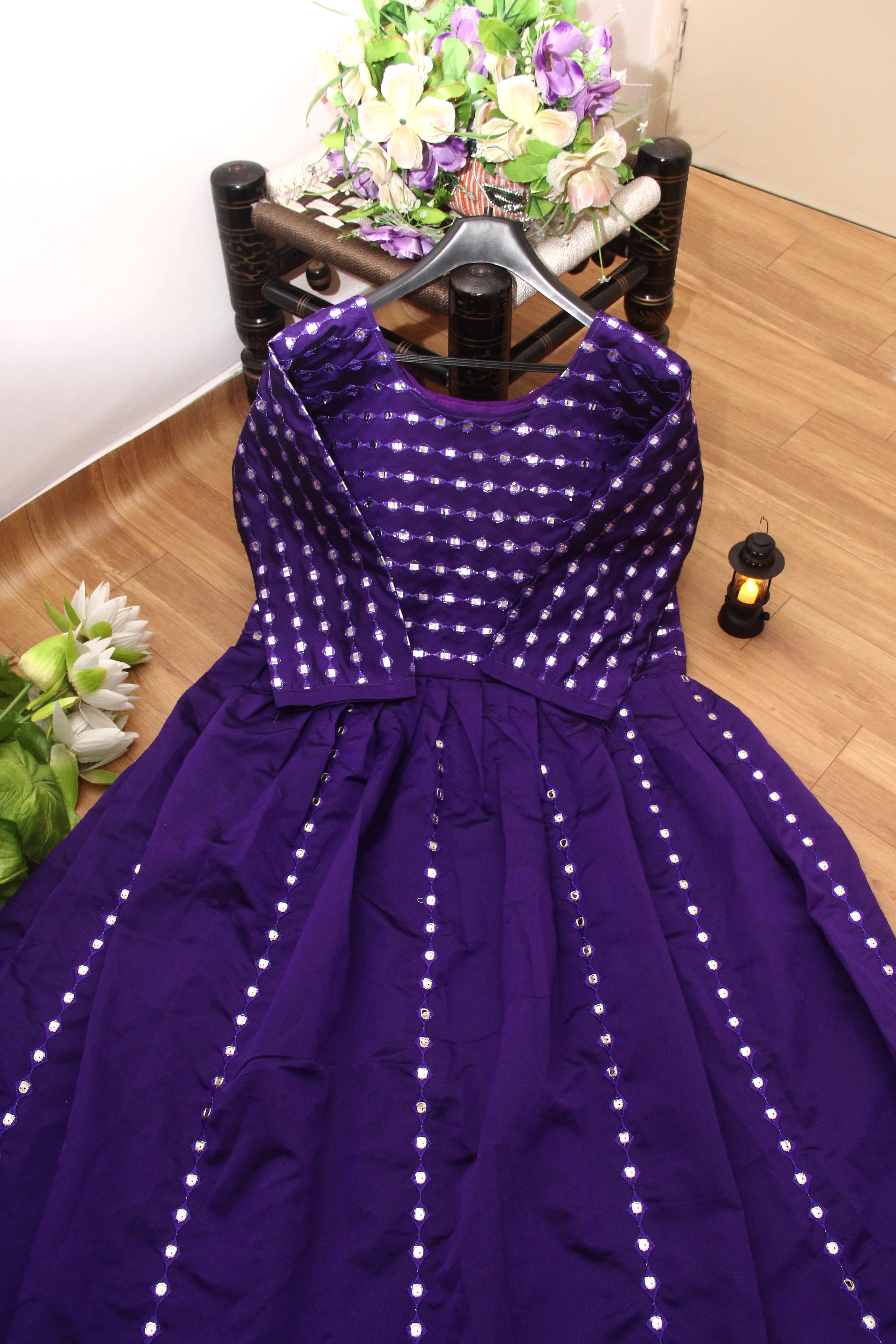 Purple Gown In Two Tone Taffeta Silk With Sequence Work