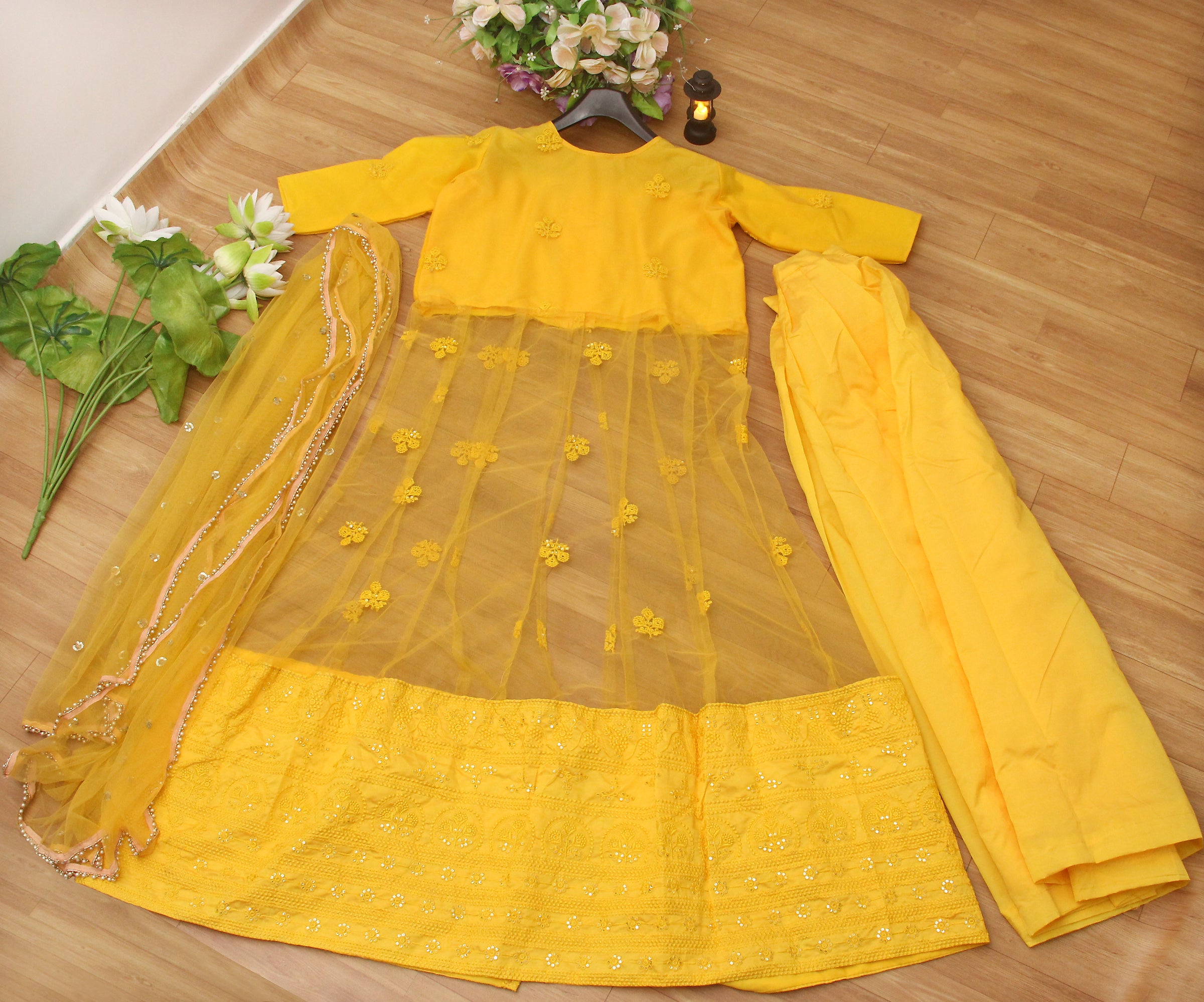 Yellow Lehenga Choli In Taffeta Silk With Embroidered Work