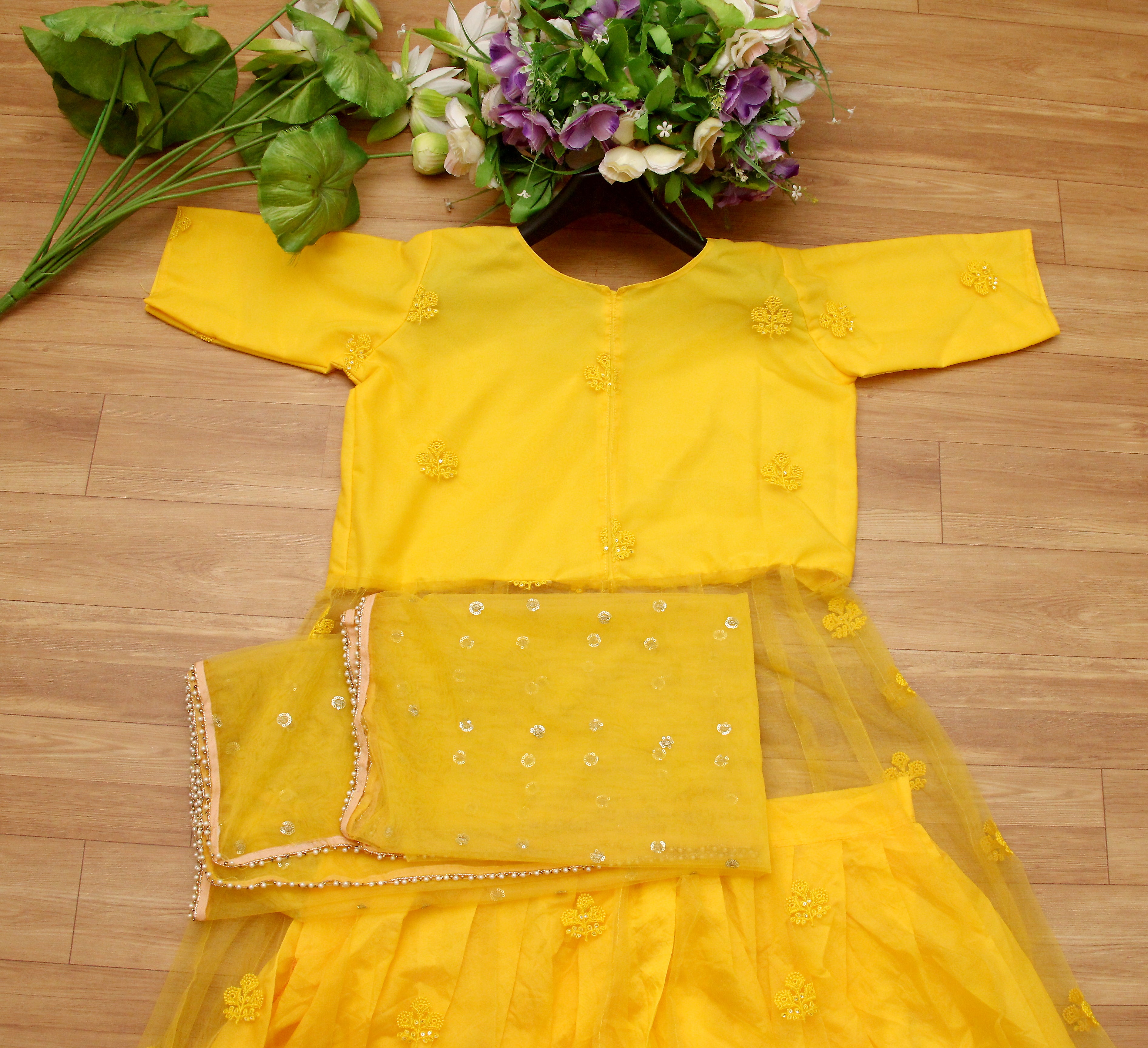 Yellow Lehenga Choli In Taffeta Silk With Embroidered Work