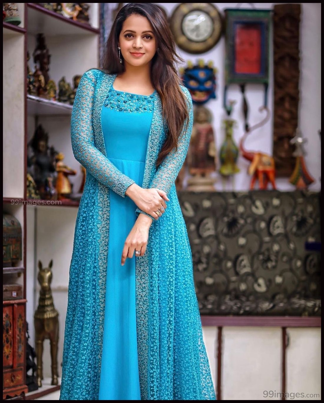 Sky Blue Salwar Suit In Georgette With Chain Stitch Work