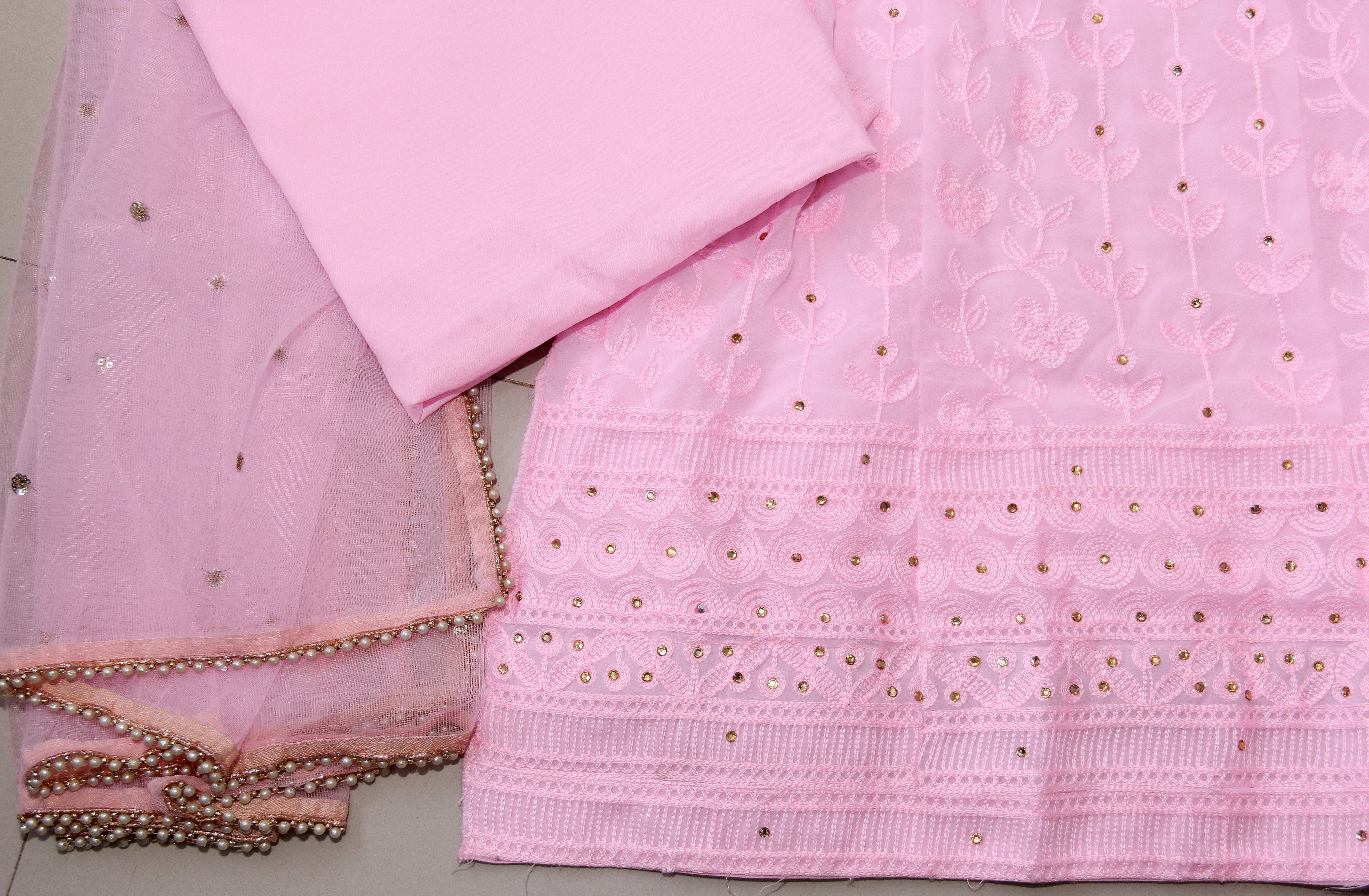 Pink Anarkali Suit In 60 GM Georgette With Chain Stitch Work