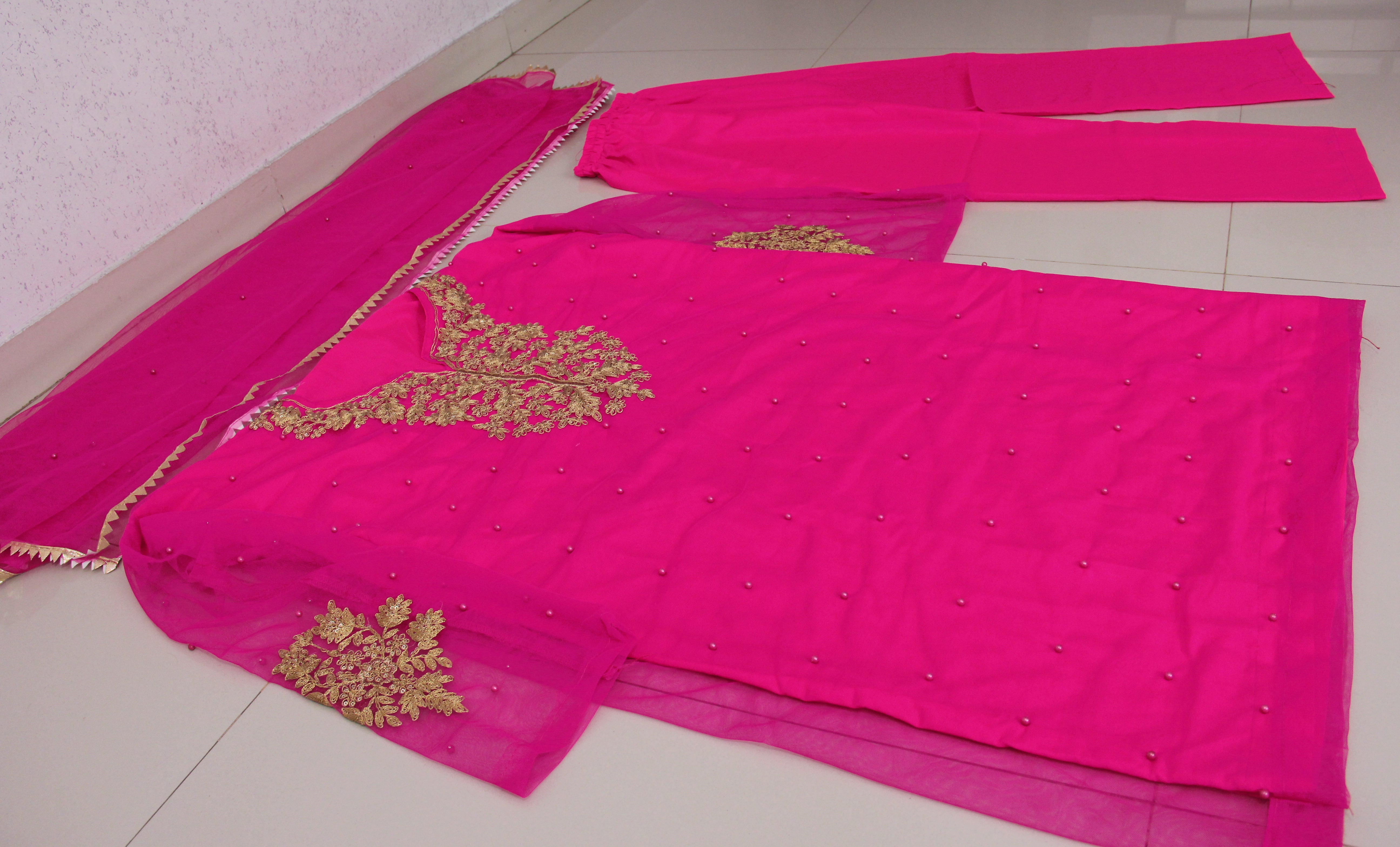Pink Salwar Suit In Net With Sequence & Pearl Work