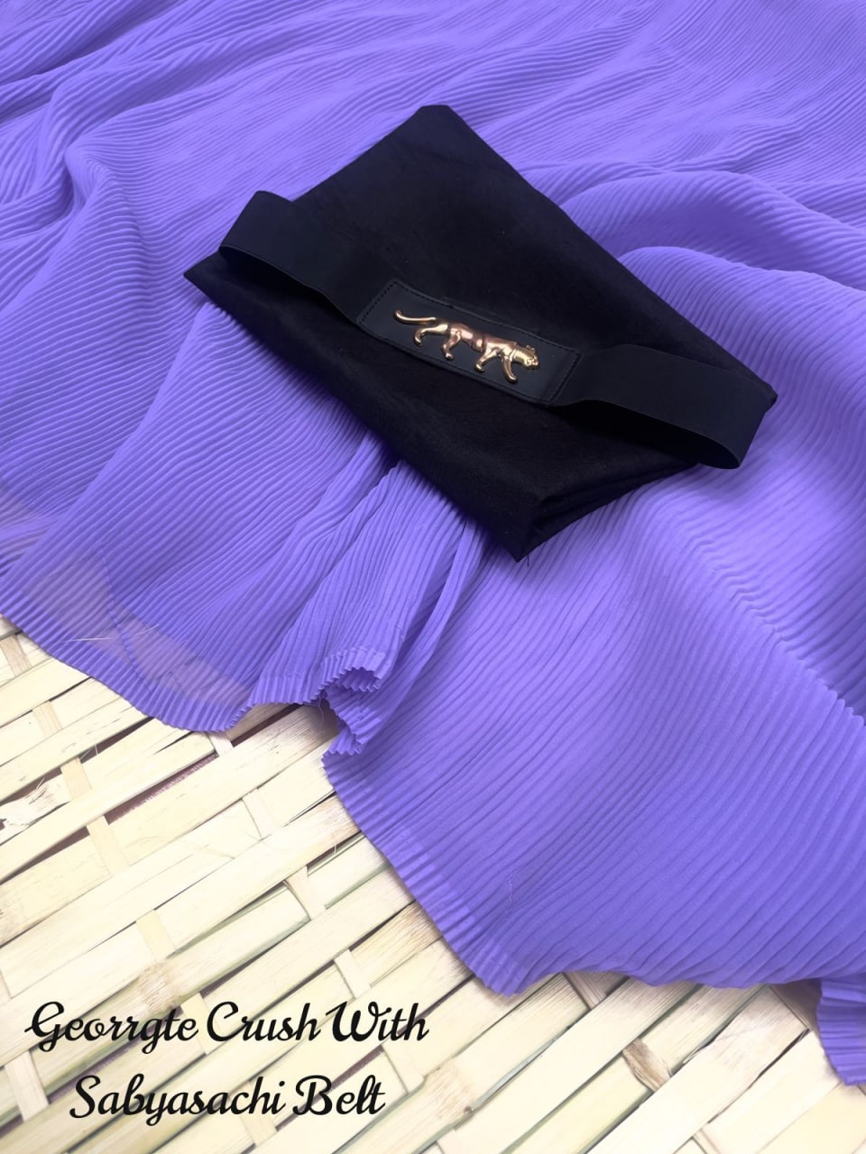 Lavender Georgette Silk Blunt Crush Saree With Belt