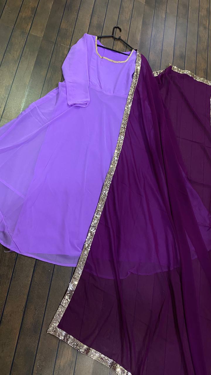 Lavender Anarkali Suit In Georgette Silk With Plain