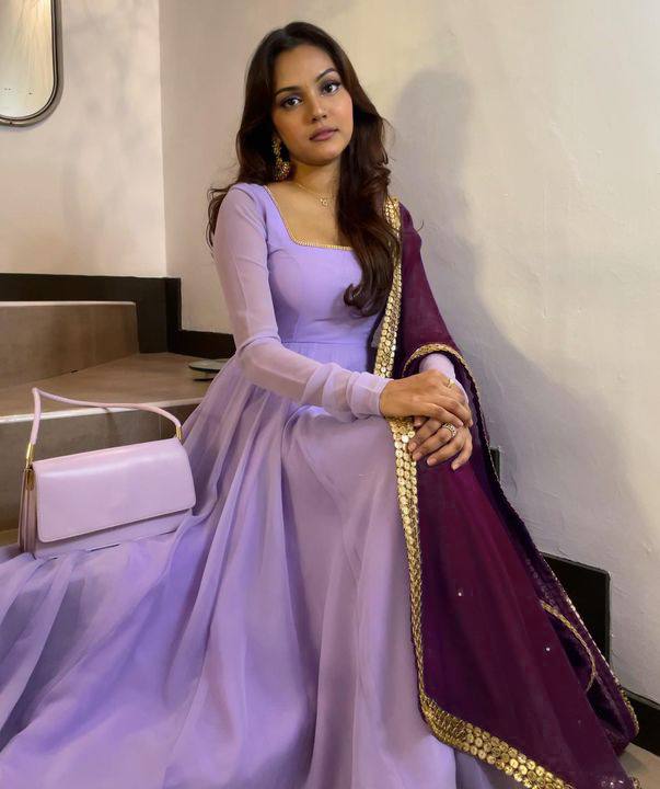 Lavender Anarkali Suit In Georgette Silk With Plain