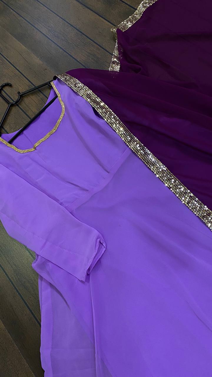 Lavender Anarkali Suit In Georgette Silk With Plain