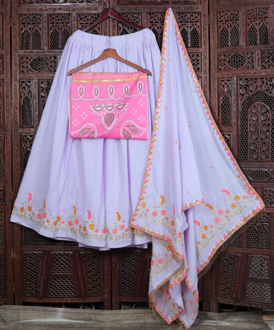 Lavender Lehenga Choli In Soft Butter Silk With Embroidery Work