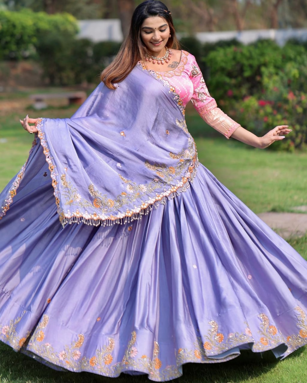 Lavender Lehenga Choli In Soft Butter Silk With Embroidery Work