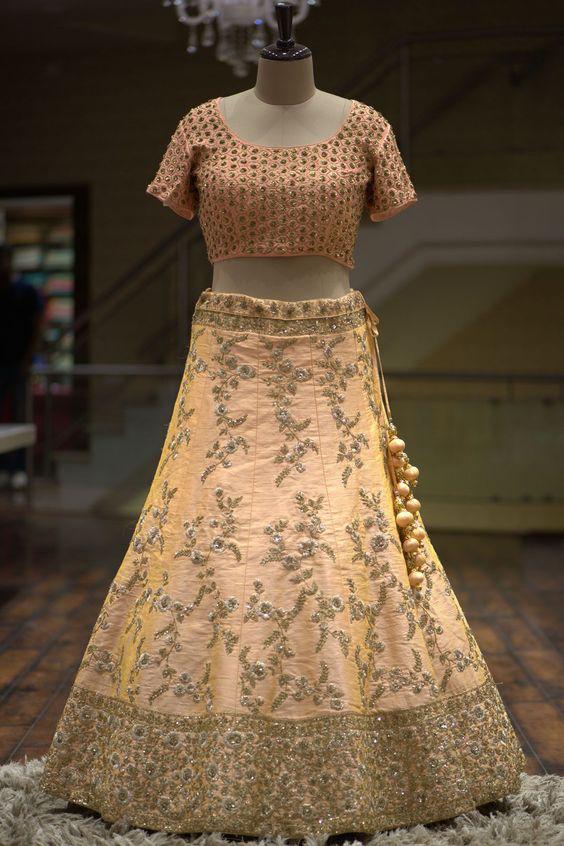 Light Peach Lehenga Choli In Malai Satin Silk With Embroidery Work