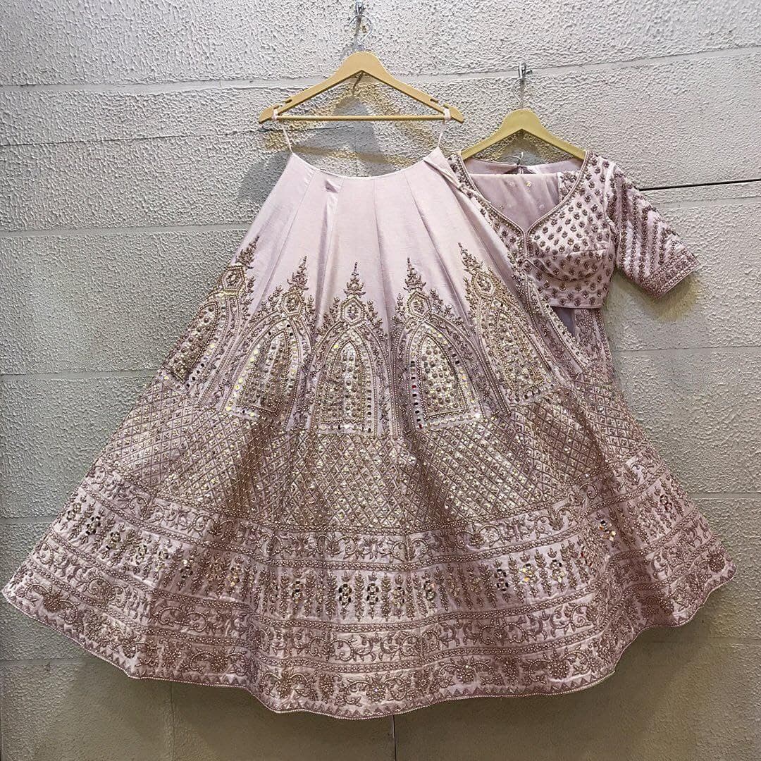 Light Pink Lehenga Choli In Malay Silk With Embroidery Work