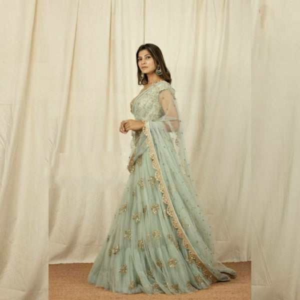 Gray Lehenga Choli In Butterfly Mono Net With Embroidery Work