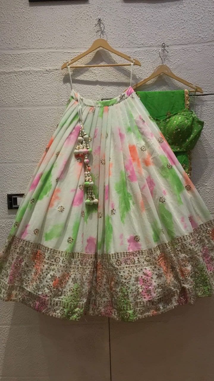 Light Green Lehenga Choli In Chinon Silk With Embroidery Work