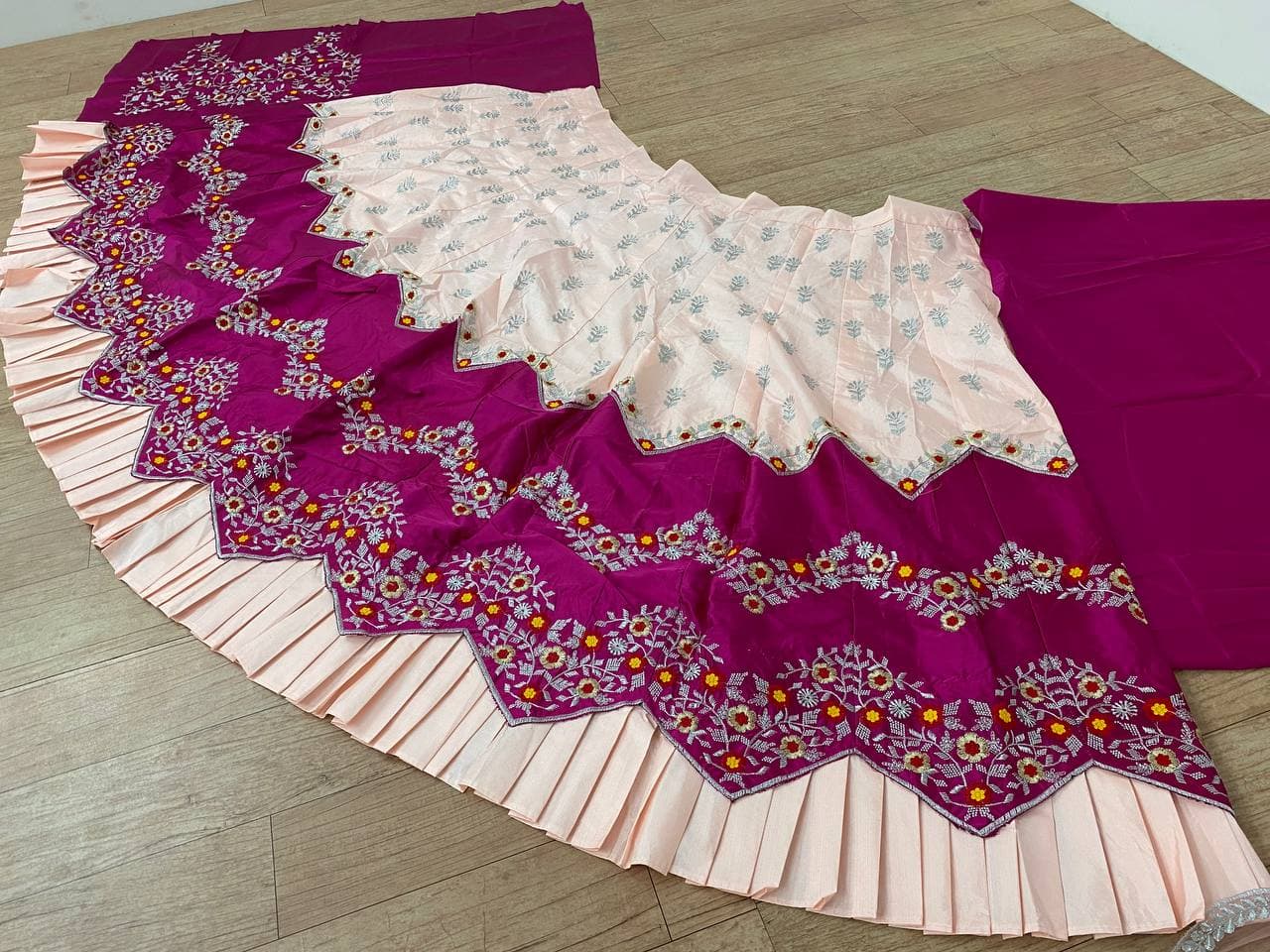 Light Magenta Lehenga Choli In Malai Satin Silk With Multi Embroidery Work