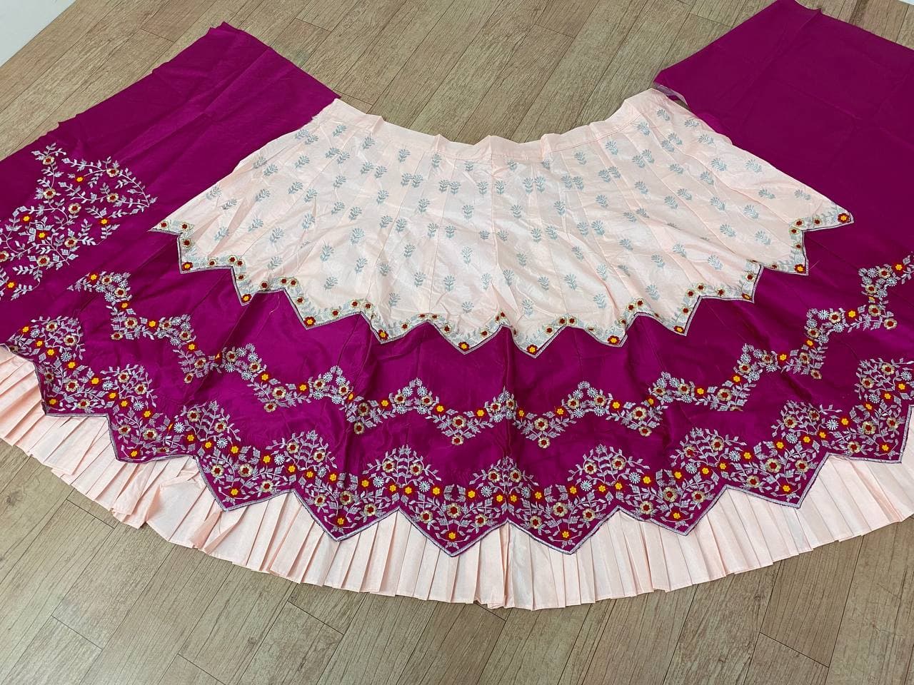 Light Magenta Lehenga Choli In Malai Satin Silk With Multi Embroidery Work