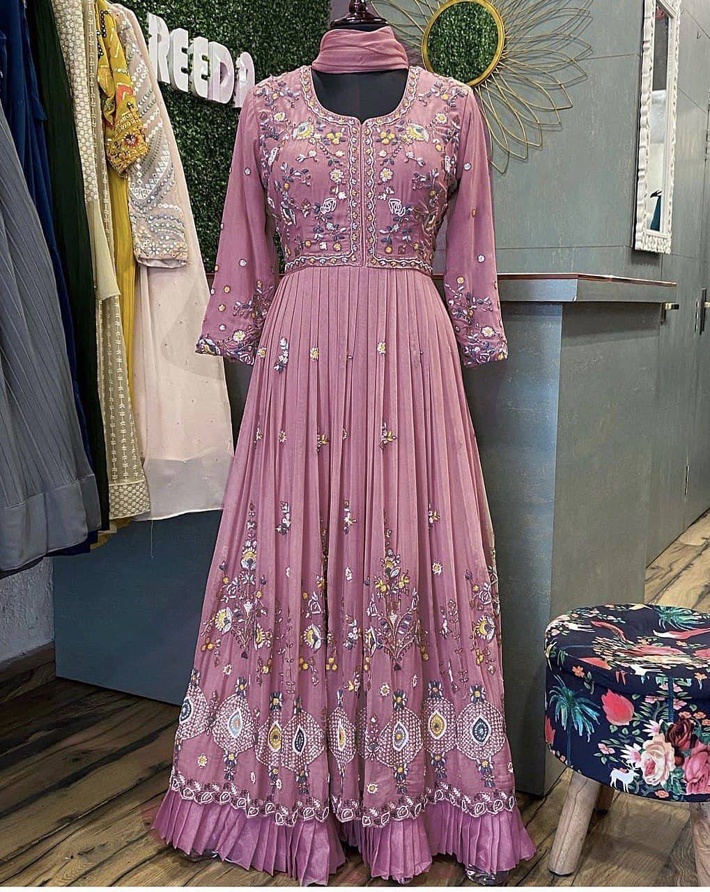 Light Pink Gown In Fox Georgette With Embroidery Work
