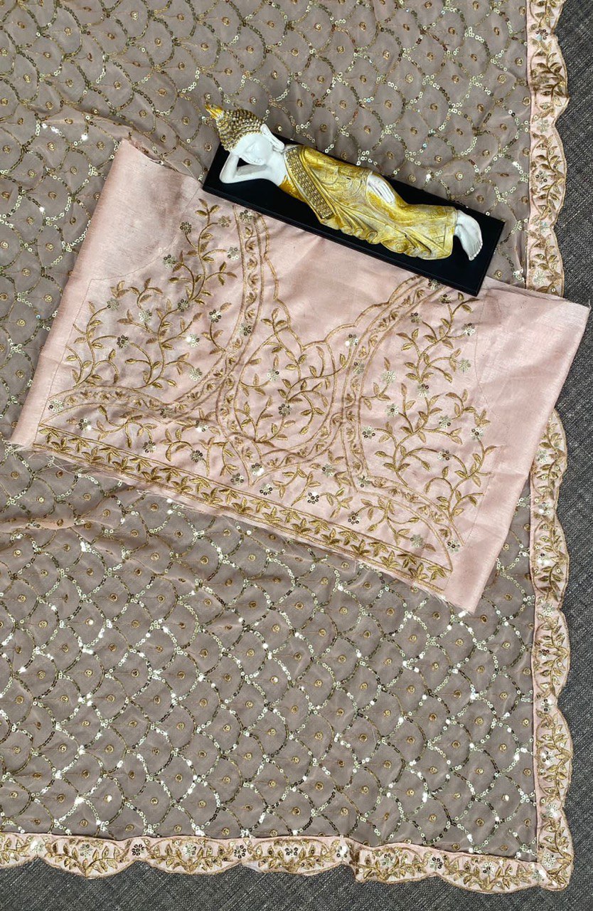 Light Pink Saree  In Fox Georgette With Sequence Work