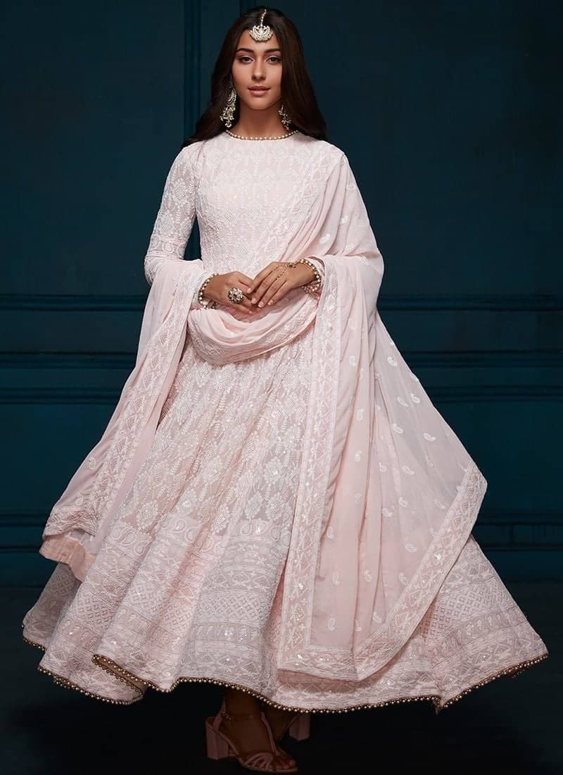 Light Pink Anarkali Suit In Georgette Silk With Embroidery Work