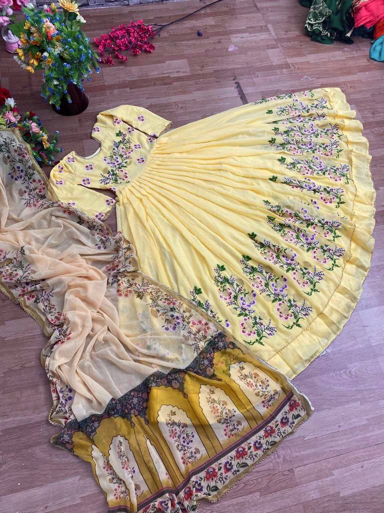 Yellow Anarkali Suit In Fox Georgette With Embroidery Work