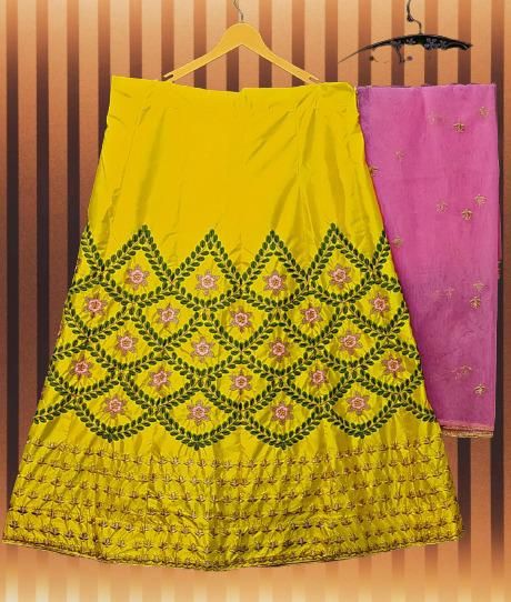 Yellow Lehenga Choli In Malai Satin Silk With Embroidery Work