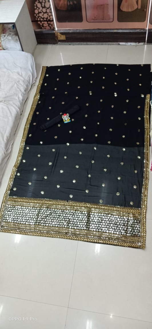 Black Saree In Georgette Silk With Embroidery Work