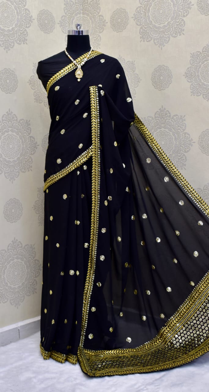 Black Saree In Georgette Silk With Embroidery Work