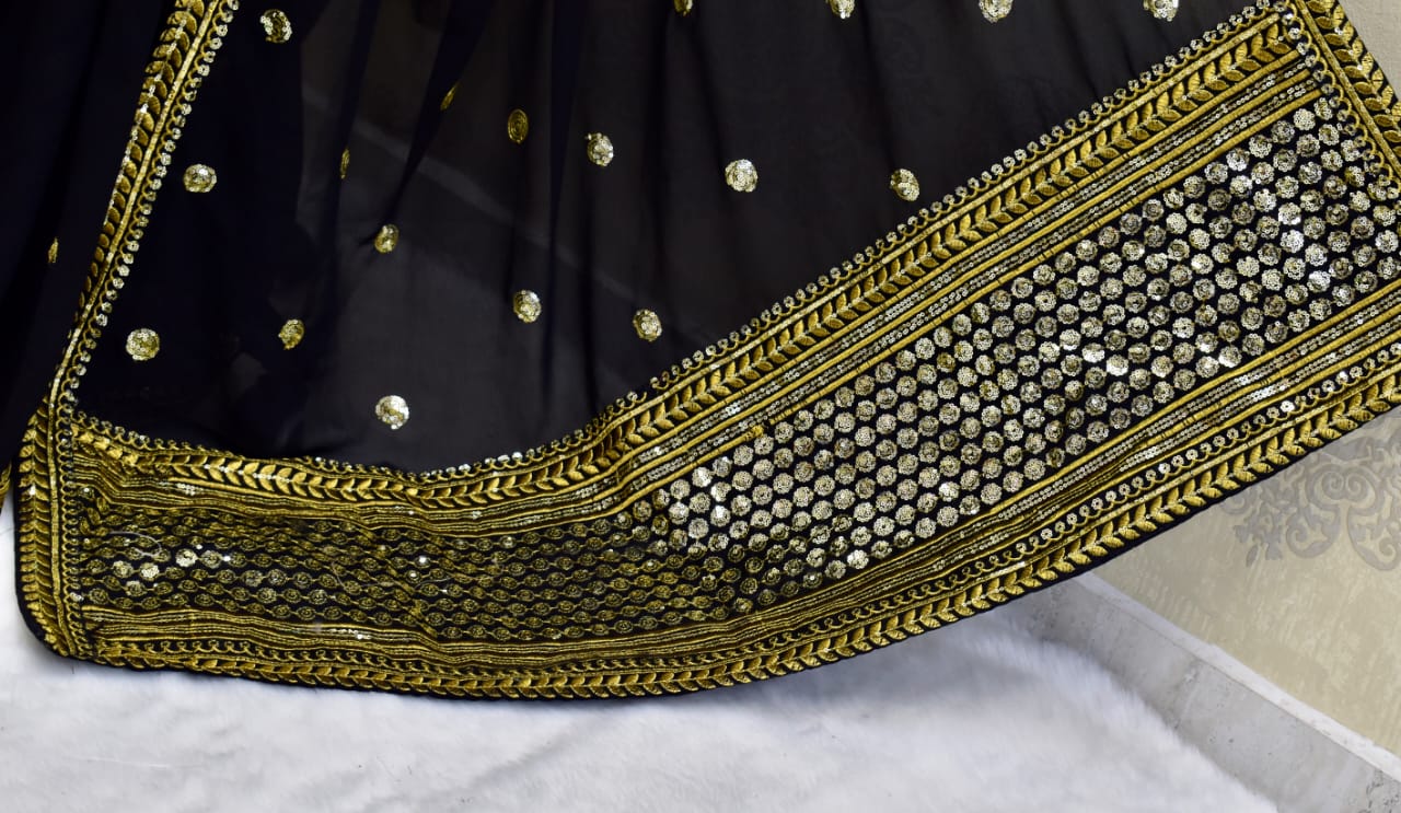 Black Saree In Georgette Silk With Embroidery Work