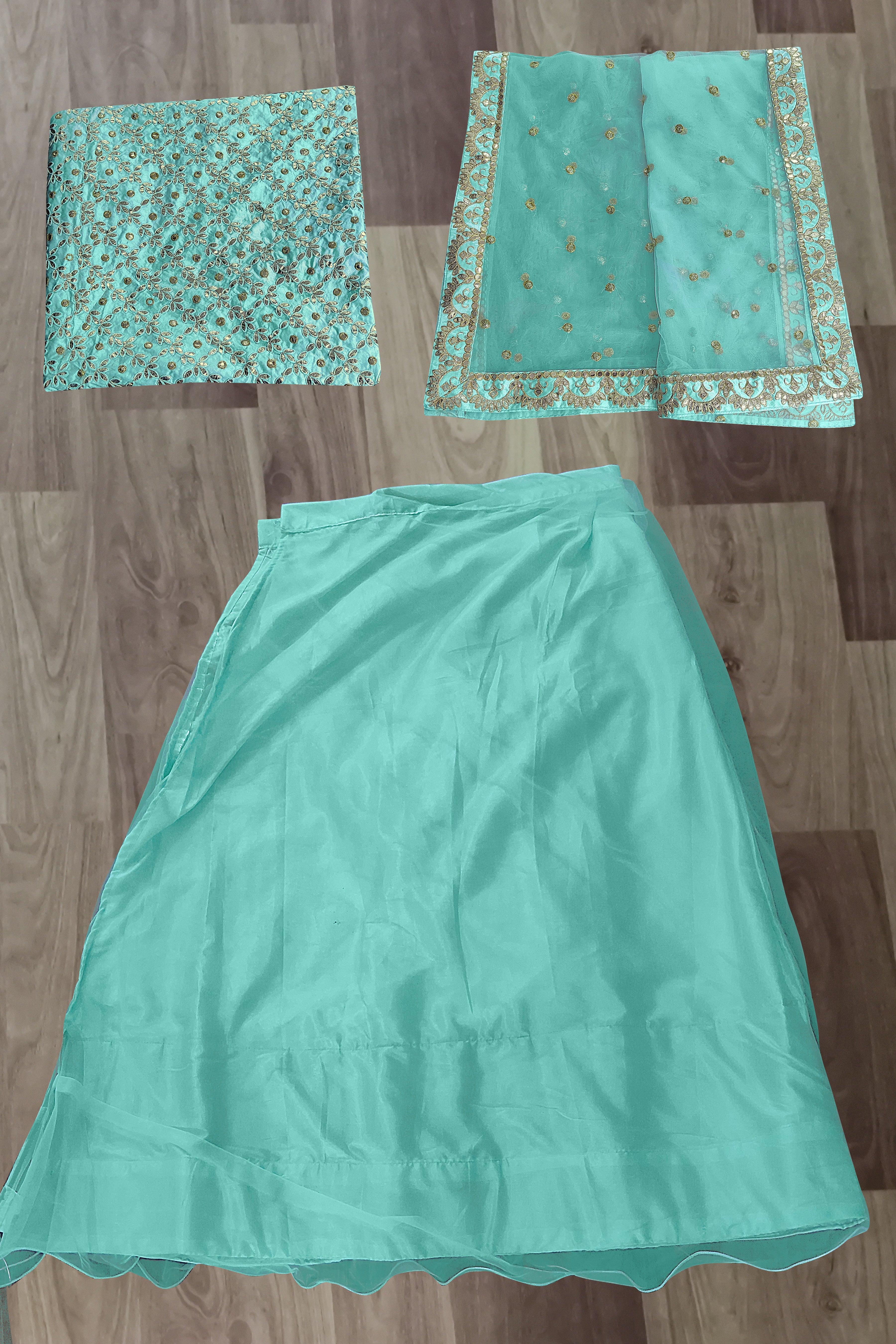 Sea Green Lehenga Choli In Nylon Mono Net