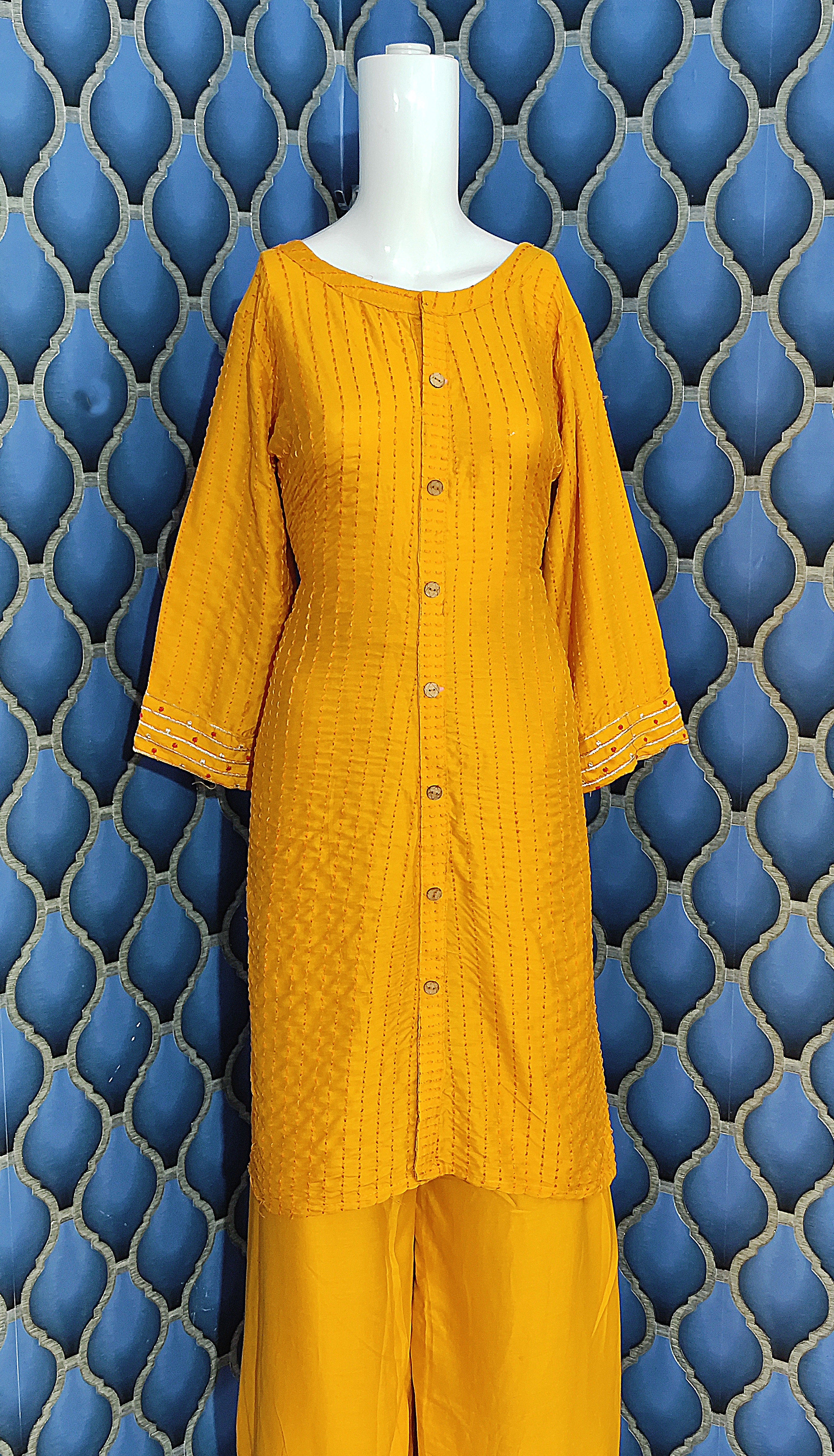 Mustard Yellow Salwar Suit In Ryon Cotton