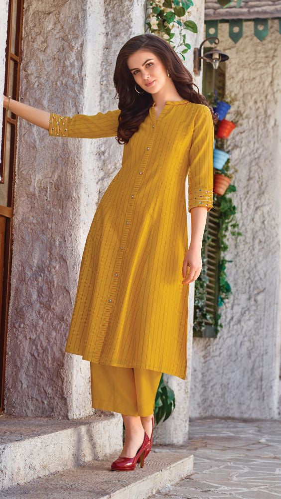 Mustard Yellow Salwar Suit In Ryon Cotton