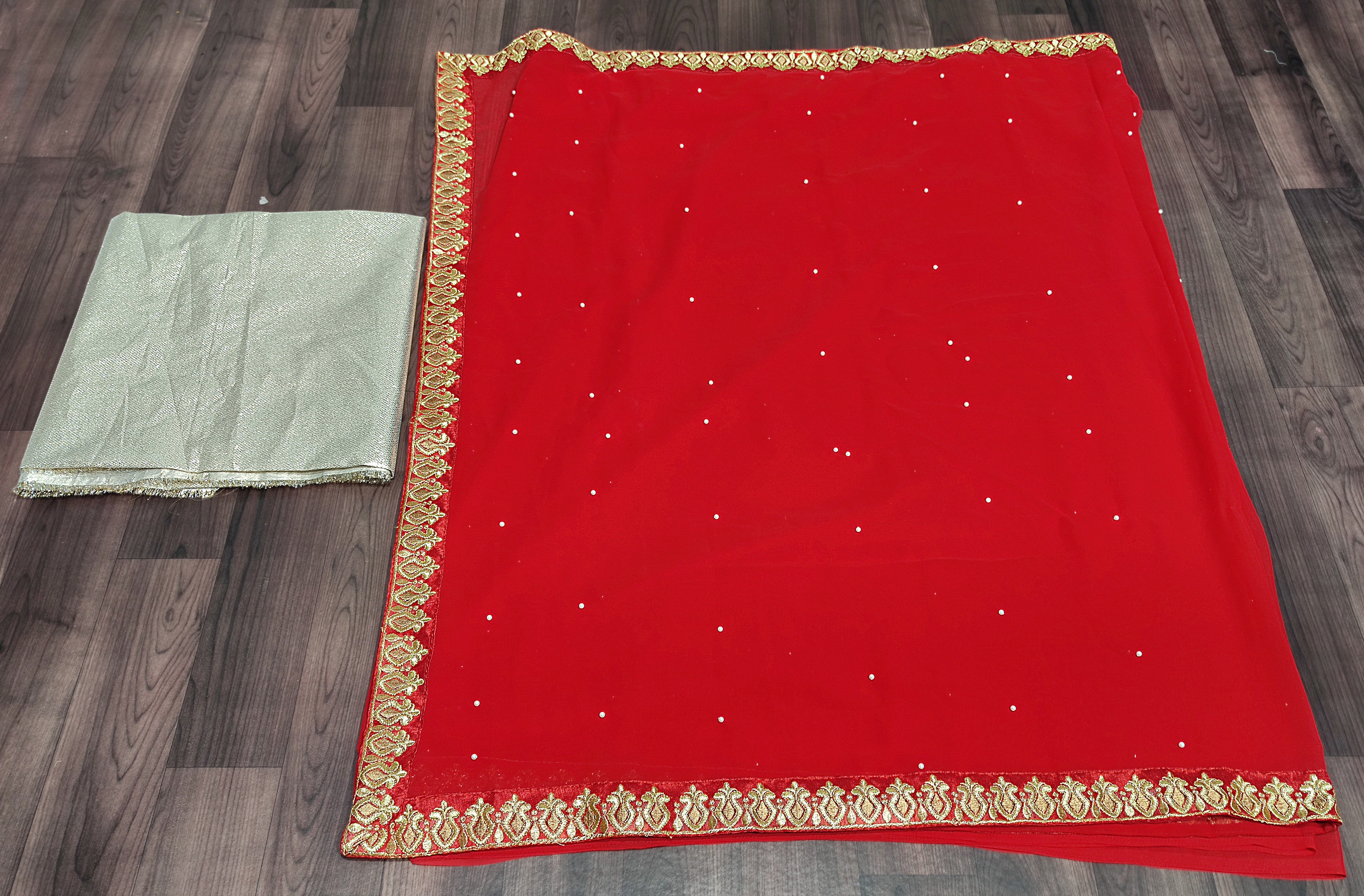 Red Saree In Georgette Silk With Embroidery Work