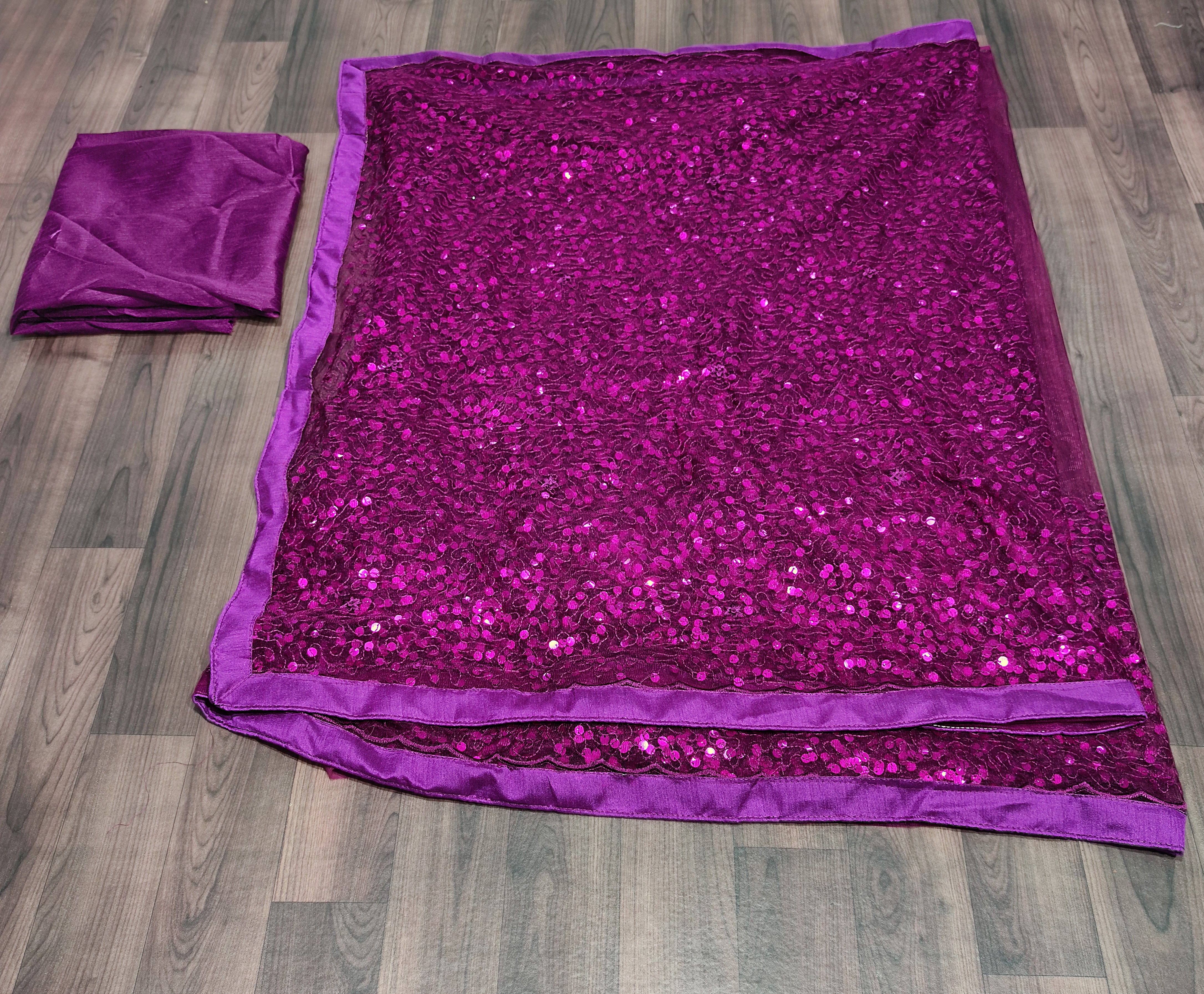 Wine Saree In Georgette Silk With Sequence Work