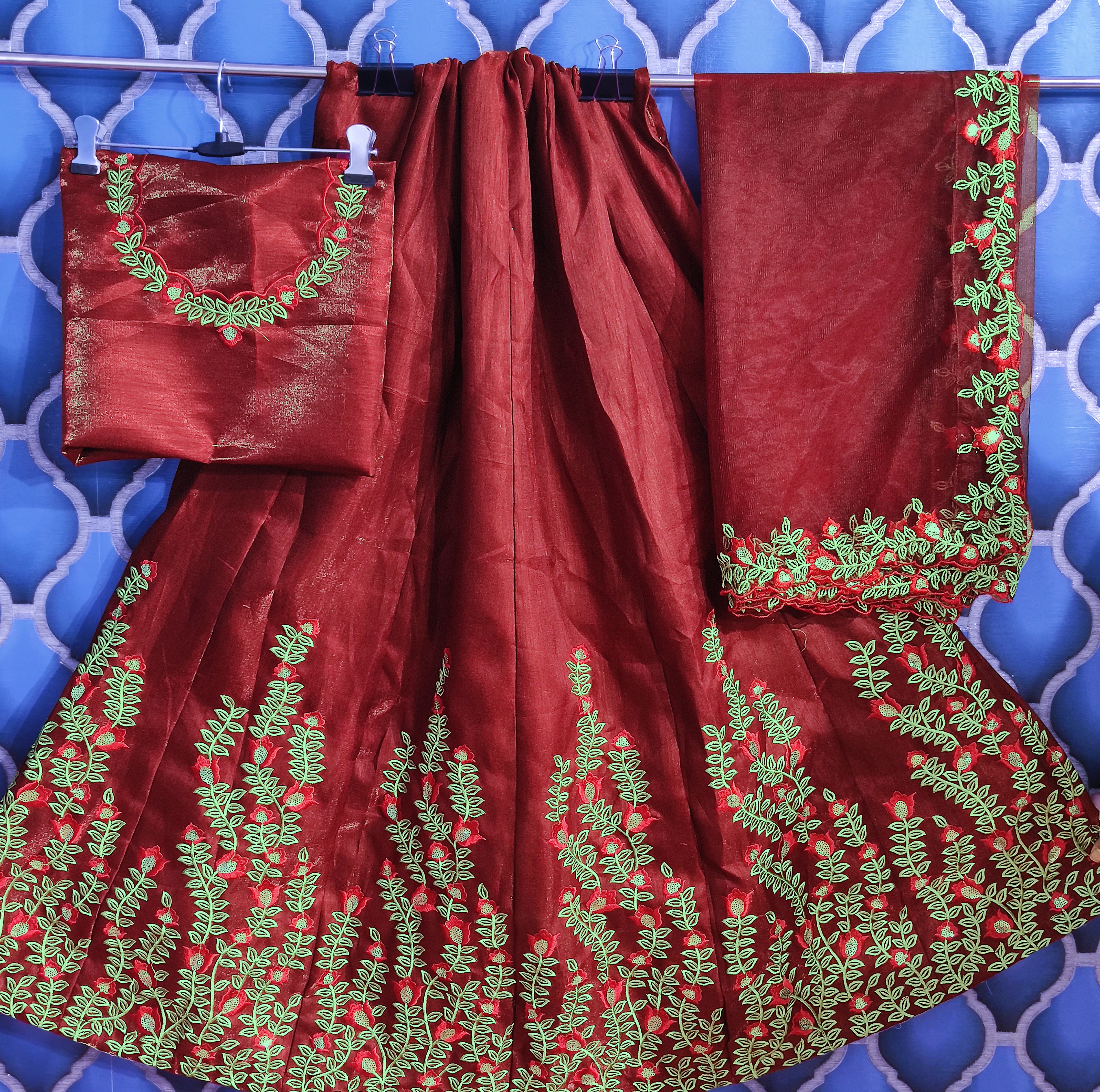 Maroon Lehenga Choli In Taffeta Silk With Embroidery Work